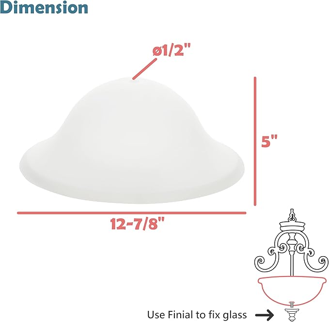 Aspen Creative 25007-64-1 Replacement Frosted Glass shade for Flush Mount or Semi-Flush Mount, 1/2" Central Hole,12-7/8" Diameter x 5" Height
