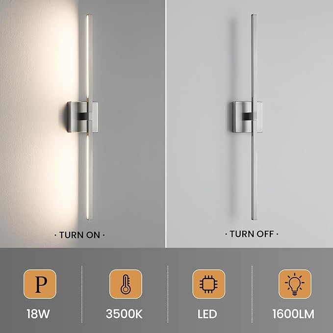 Bathroom Vanity Light Fixtures - 30inch Dimmable Brushed Nickel Bathroom Lights Over Mirror 18W LED Vanity Light Bar 3500K Modern Wall Sconce Lighting for Mural