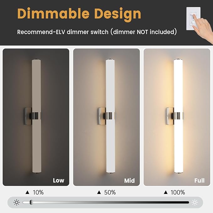 Bathroom Vanity Light Fixtures 31IN Brushed Nickel Bathroom Lights Over Mirror, 28W 3000K Dimmable LED Vanity Light Bar Modern Wall Sconce Light for Mirror, Kitchen, Living Room, Gallery, Hallway
