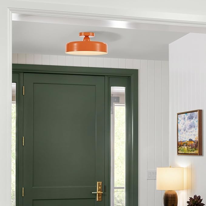 VILUXY Vintage Semi-Flush Mount Ceiling Light Fixture Orange Brush Paint Finish Round Ceiling Lamps for Bedroom, Dining Room, Corridor, Living Room