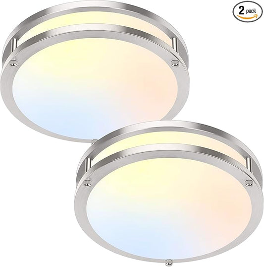 Brightever 10 Inch LED Ceiling Light Fixture, 30W 4000LM Modern Flush Mount Ceiling Lamps Dimmable, 2700K-6500K Adjusted Super Bright Bedroom Ceiling Lights for Kitchen Hallway, Brushed Nickle, 2-Pack