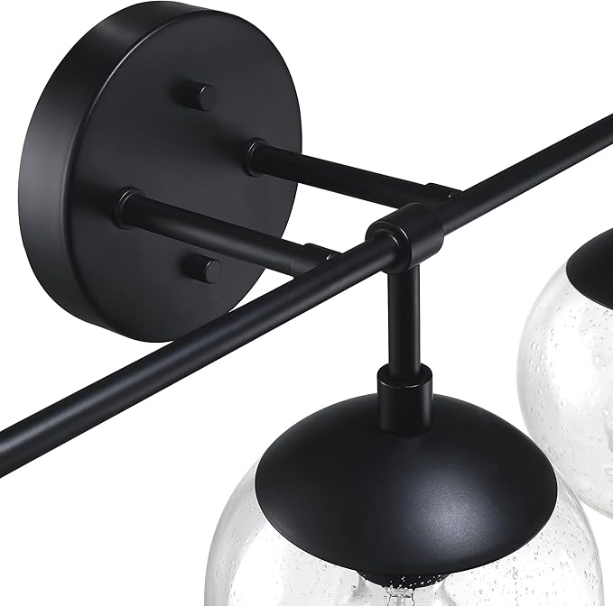 Design House Gracelyn Matte Black 3-Light Bathroom Vanity Light, Clear Seedy Glass Globes, Dimmable, 24 in. W, 588889-BLK