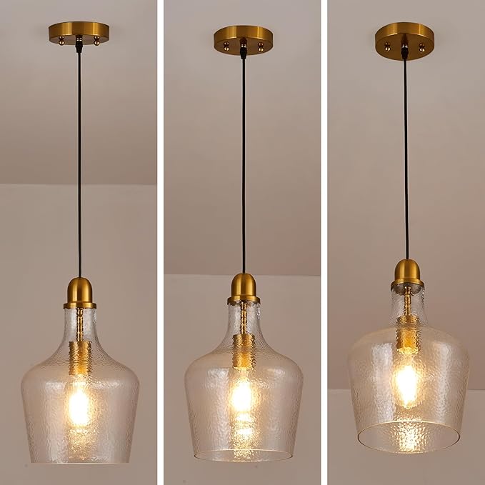Glass Pendant Light Modern Brass 1 Light Single Dome Pendant Lighting Fixtures for Kitchen Island Dining Room Hallway, Dia 9 Inch, E26, UL Listed