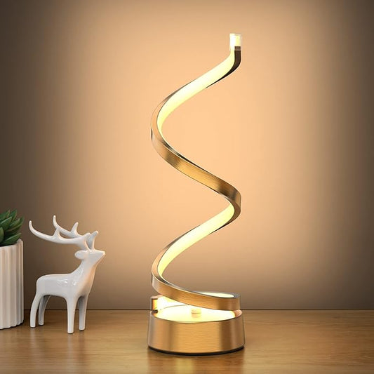 NUÜR Gold Infinity Spiral LED Table Lamp, Dimmable Metallic Bedside Lamp with Touch Controller, 3 Colour Temperature, 15.8 Inch Height, Decorative Lamp for Home, Living Room & Office