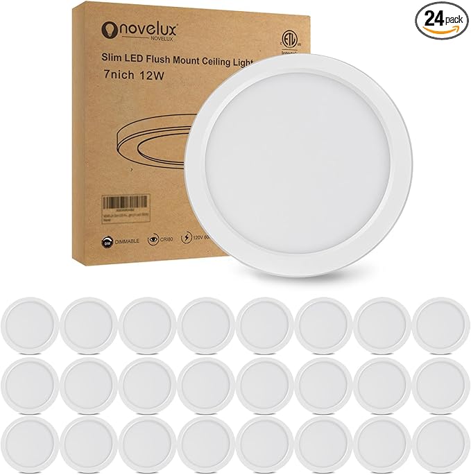 7 inch Flush Mount LED Ceiling Light Dimmable Ultra Slim 0.63'' Thick Round Flat Ceiling Lamps 5000K Daylight LED Ceiling Lights for Kitchen,Bathroom,Basement ETL Listed 24 Pack(White)