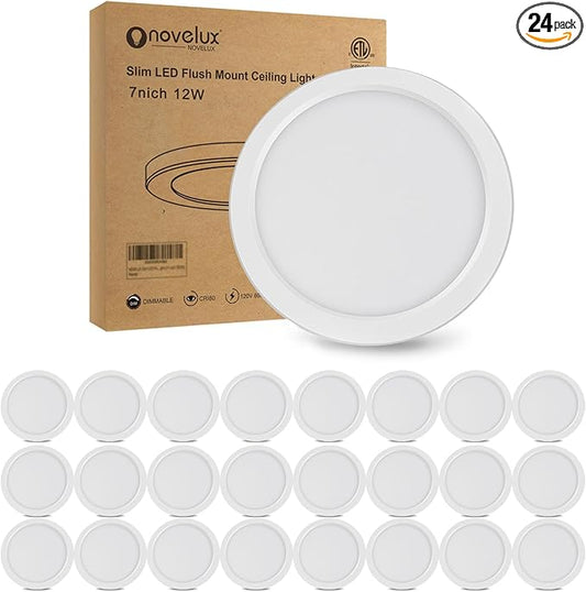 7 inch Flush Mount LED Ceiling Light Dimmable Ultra Slim 0.63'' Thick Round Flat Ceiling Lamps 5000K Daylight LED Ceiling Lights for Kitchen,Bathroom,Basement ETL Listed 24 Pack(White)