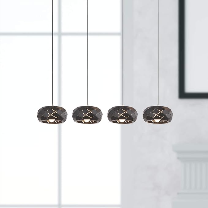 Crust 4 Mini Pendant Lighting Black - LED Hanging Light Fixture for Kitchen Island, Bar, Foyer - Cluster Pendants - Dimmable, Adjustable Wire, Lamp Bulb Included
