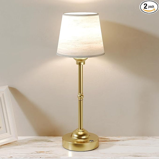 CHLORANTHUS Cordless Table Lamps, 3 Colors Stepless Dimming Fabric Desk Lamp, 6000mAh Rechargeable Battery LED Desk Lamp for Bedroom, Camping, Dining, Bar, Night Light, Desk, Cafe