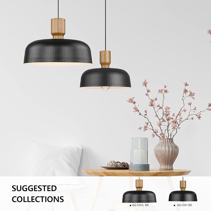 Darkaway Large Industrial Pendant Light Fixtures 18.1inch Ceiling Hanging Lamp with Hammered Metal Shade, Black Oversized Pendant Lighting for Kitchen Island Adjustable Height