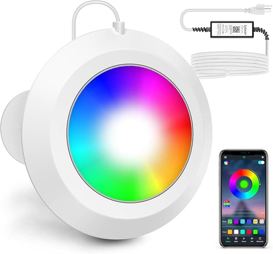 LyLmLe LED Pool Lights, 20W Smart RGB Magnetic Submersible Light with APP Control, 800lm Dimmable, IP68 Waterproof 12V Nicheless Underwater Lights for Inground Aboveground Pools