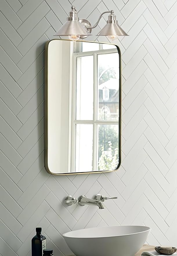 Kira Home Welton 19" 2-Light Modern Farmhouse Vanity Light with Dual Funnel Shades, Industrial Silver Wall Sconce Bathroom Light, Brushed Nickel Finish