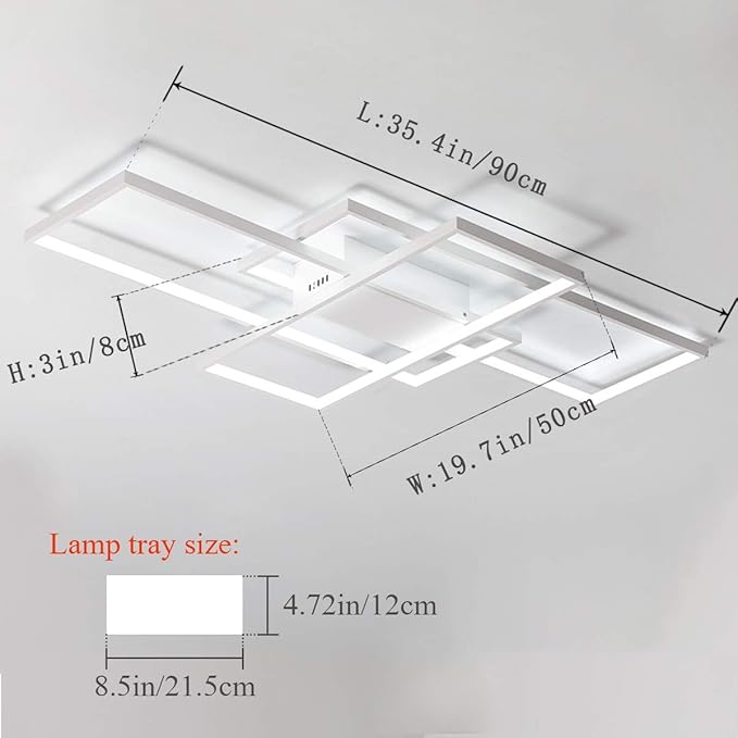 Jaycomey Ceiling Light,Modern LED Ceiling Lamps with 3 Squares,75W Cool White Acrylic Flush Mount Ceiling Lights Fixtures for Kitchen Dining Living Room Study,6000K,White