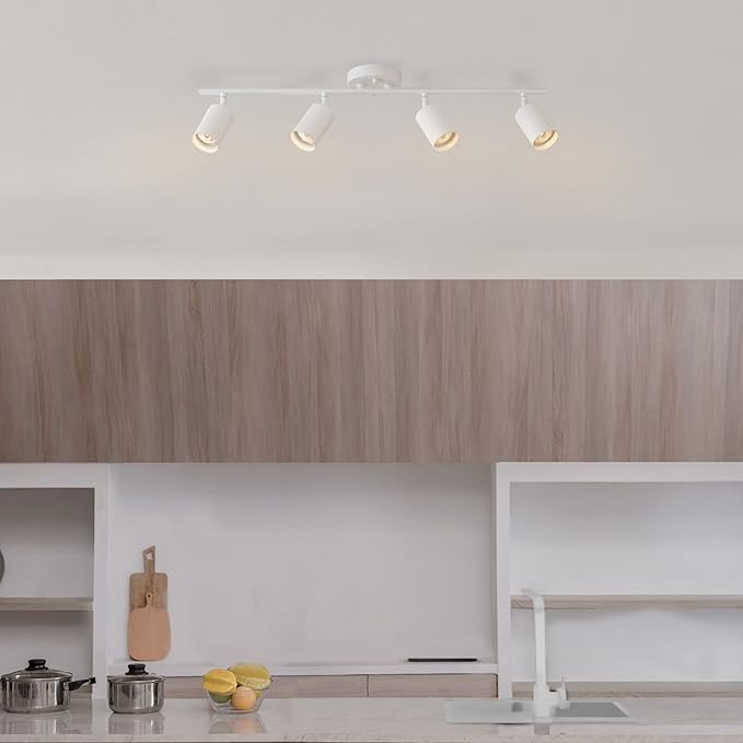 Globe Electric 57011 4-Light Track Lighting, Matte White Finish, Adjustable Cylindrical Heads, GU10 Base, Dimmable, Modern Low-Profile Design