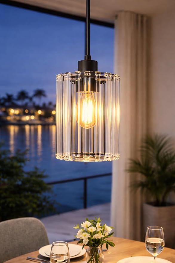 MQMQA 3 Pack Matte Black Pendant Lights Kitchen Island, Modern Crystal Chandelier Kitchen Pendant Lighting Over Island, Adjustable Hanging Mini Light Fixtures for Dining Room Hallway Corridor Bedroom