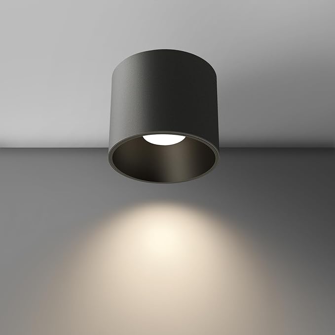 Modern Ceiling Spot Light Fixture, Dimmable Flush Mount Light 4.72'' Cylinder for Living Room, Hallway, Foyer, Dining Room - 3000K, 15W, CRI 90 (Black)