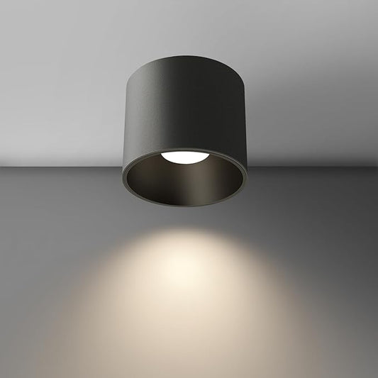 Modern Ceiling Spot Light Fixture, Dimmable Flush Mount Light 4.72'' Cylinder for Living Room, Hallway, Foyer, Dining Room - 3000K, 15W, CRI 90 (Black)