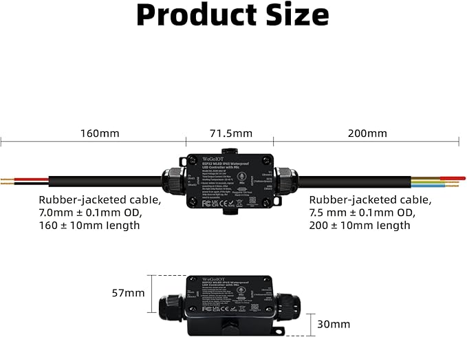 Waterproof ESP32 WLED Controller with Mic , Project for Pool Boat Landscape Outdoor Lights IP65 Dynamic RGB IC DIY Lighting WiFi APP Control for WS2812B DC5-24V RGBW LED Controller (1 Channel)