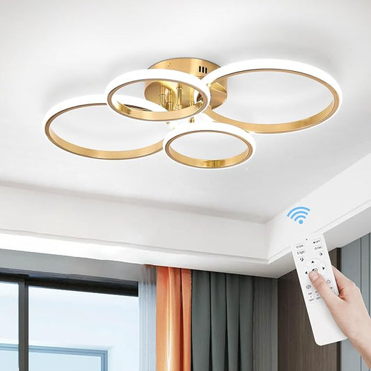 Dimmable Modern LED Ceiling Light, 4 Rings 3000K-6000K LED Gold Close to Ceiling Light, Flush Mount Ceiling Lights Fixture for Bedroom, Kitchen, Laundry Room,Office