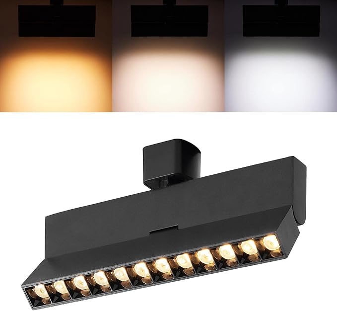VANoopee 3-Color Dimmable LED Track Lighting Heads H Type Bright Track Light Heads Modern Ceiling Spotlight Fixtures for Kitchen Wall Art Shop, 3000K 4000K 5000K, Flicker Free 30° CRI90+ Black 12W