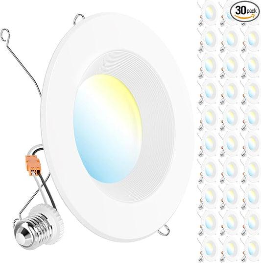 Sunco 30 Pack LED Recessed Lighting 6 Inch, Retrofit Can Lights, 965LM, 13W (100W Equivalent), Selectable CCT 2700K/3000K/3500K/4000K/5000K, Dimmable, Baffle Trim, Damp Rated UL