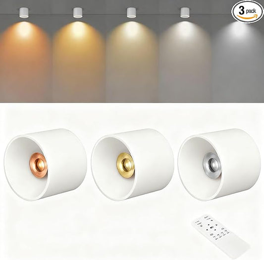 Dimmable LED Ceiling Spot Lights with Remote – Flush Mount Ceiling Cylinder Light Indoor Fixture for Kitchen, Hallway & Entryway White 4.72” CRI97 15W 5CCT 2700K-6000K (3Pack)