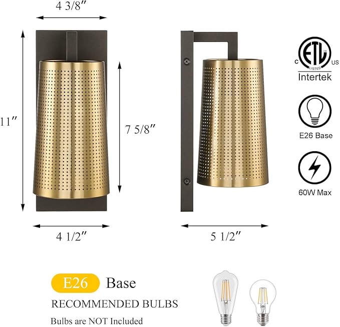 XiNBEi Lighting Gold Sconce Light, Industrial Bronze & Brass Sconces Wall Light Fixtures with Metal Shade, Wall Mount Lamp for Bedroom Bedside Living Room Corridor Hallway XB-W406-BS