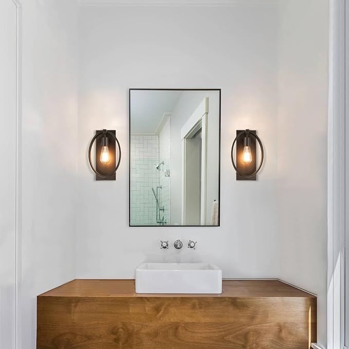 XiNBEi Lighting Sconces Wall Lighting, Farmhouse Bathroom Sconce Light with Oval Iron Frame Single Dark Bronze Wall Sconce for Hallway Bedroom Living Room XB-W1273-DB