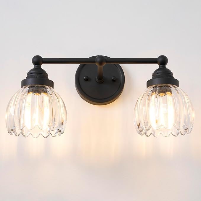 Vintage Double Arm Tulip Glass Wall Sconce Lighting, 2-Lights Bathroom Vanity Light Fixture for Hallway Bedroom Living Room Bedside Nightstands Lights