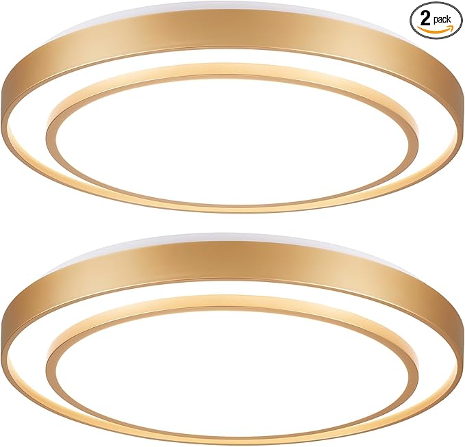 2Pack 20" LED Flush Mount Ceiling Light Fixture Gold, 36W Dimmable Light Fixture Ceiling Mount Round Overhead, Modern Close to Ceiling Light for Living Room, Foyer, Kitchen, Bedroom