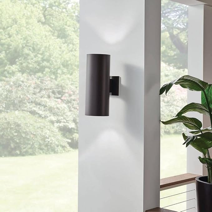 Kichler Cylinders 15" 2-Light Outdoor Cylinder Wall Sconce in Architectural Bronze, (15" H x 5.75 W), 9246AZ
