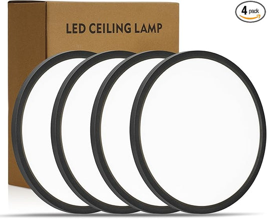 11.4 Inch 4PK LED Flush Mount Ceiling Light, ETL ,24W, 2427LM, 3000K/3500K/4000K/5000K/6500K CCT Selectable, 0.66in Ultra Thin Round Flat Panel Ceiling Light Fixture for Bedroom, Kitchen, (Black)
