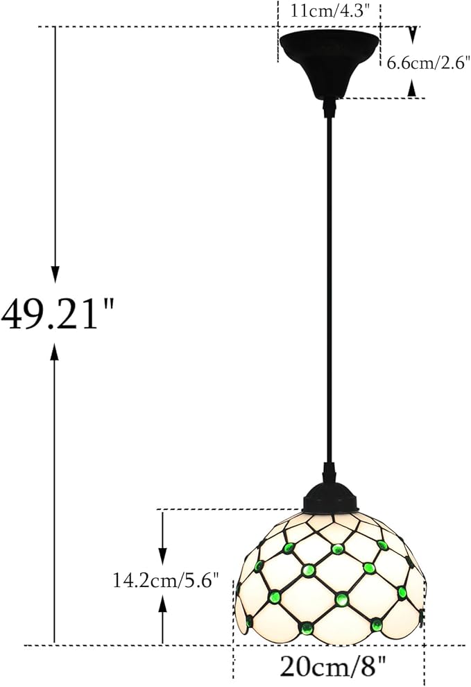 Pendant Lights Green Amber Bead Stained Glass Hanging Lamp Adjustable Lamp for Dinning Room, 8 Inch Hanging Lights for Kitchen, Living Room, Foyer