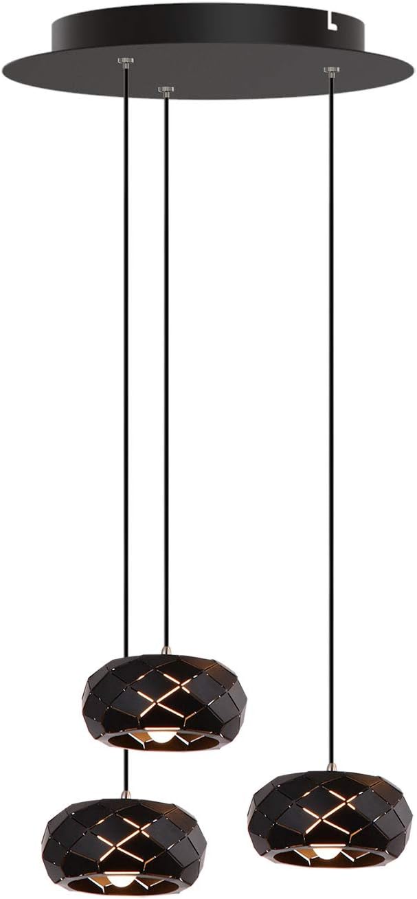 Crust 3 Mini Pendant Lighting Black - LED Hanging Light Fixture for Kitchen Island, Bar, Foyer - Cluster Pendants - Dimmable, Adjustable Wire, Lamp Bulb Included