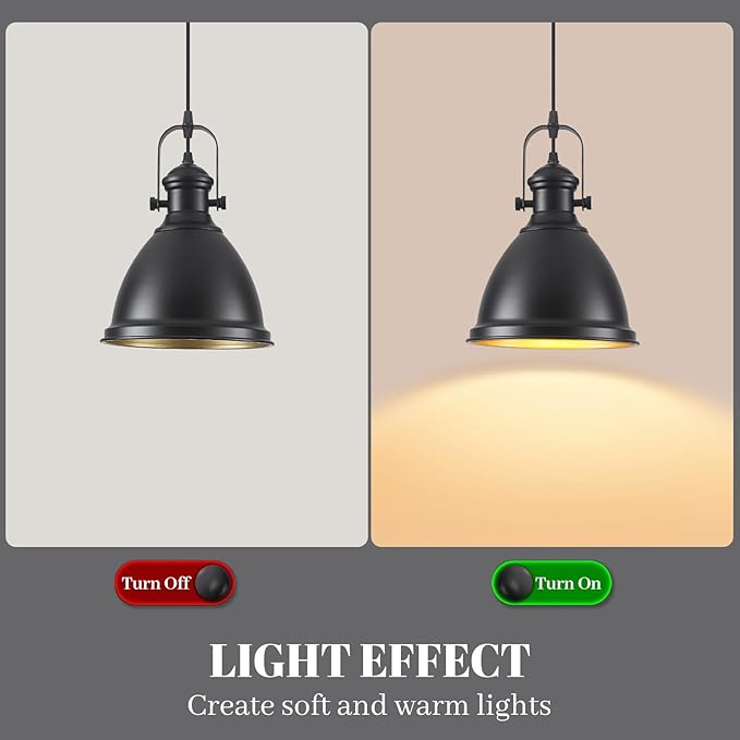 Farmhouse Pendant Lights Kitchen Island, 8.6 inches Matte Black Pendant Light Fixtures, Modern Kitchen Pendant Lighting, Industrial Light Fixture for Kitchen Island Dining Room, 1 Pack