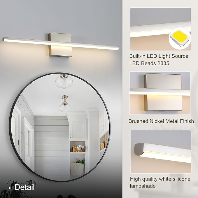 Modern Bathroom Vanity Light 24 Inch, 18W Brushed Nickel Bathroom Light Fixture Over Mirror, Dimmable 5CCT LED Wall Sconce Lighting for Restaurant
