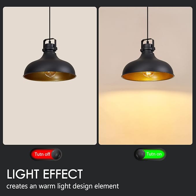 Black Farmhouse Pendant Lights Matte Pendant Lighting for Kitchen Island Industrial Adjustable Height Vintage Dome Hanging Light Fixtures for Barn, Dining Room 2 Packs