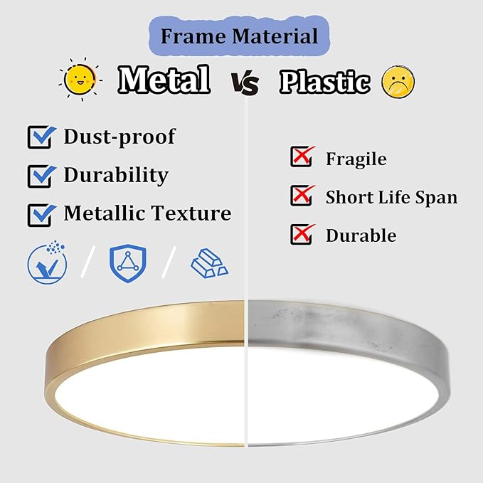 2 Pack 12 Inch Brushed Gold Metal Flush Mount LED Ceiling Light,3000K-5000K 20W Thin Round Ceiling Lamp,Modern Low Profile Ceiling Light Fixtures for Bedroom Living Room Kitchen Bathroom