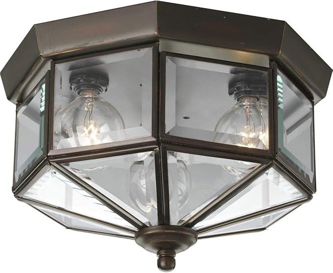 Progress Lighting 3-Light Beveled Glass 9-3/4" Close-to-Ceiling, Indoor, P5788-20, Antique Bronze