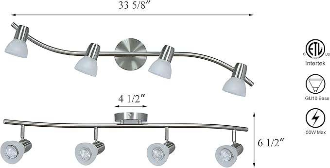 XiNBEi Lighting Track Light, 4 Light Kitchen Track Lighting, Modern S-Shaped Ceiling Track Light Bar Brushed Nickel Finish XB-TR1223-4-BN