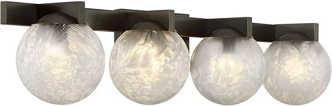 Savoy House 8-1017-4-15 Darien Contemporary Ice Glass Bathroom Vanity Wall Light, 4-Light 240 Total Watts, 7" H x 33" W, Mediterranean Bronze