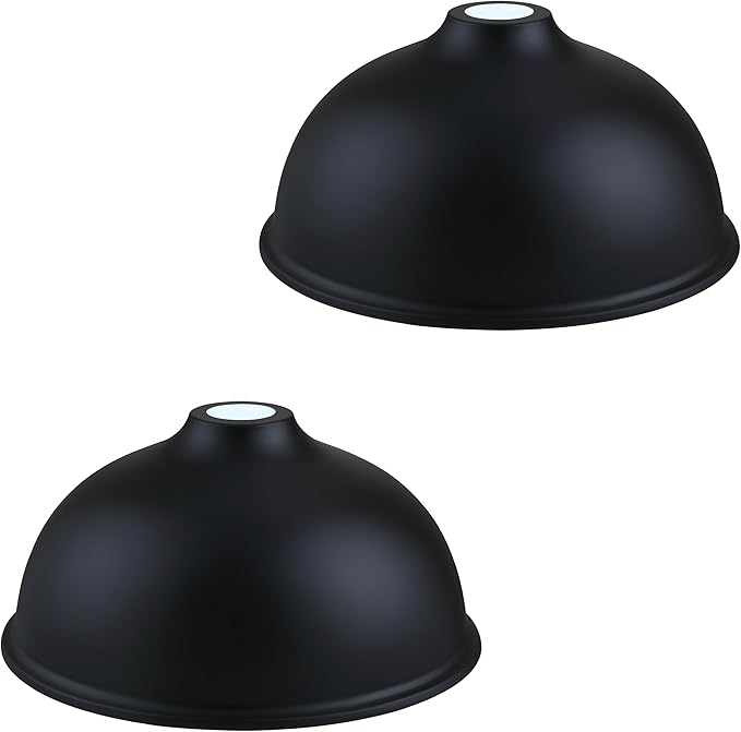 Industrial 12" Metal Drum Replacement Shades,1.6" Fitter Opening for Threaded Medium Base Socket,H5.9*D12 Black Finish 2 Pack