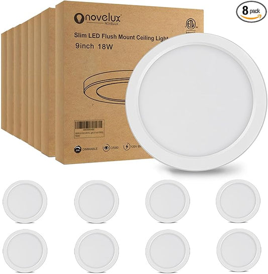 ETL Certified 9 inch LED Ceiling Light Flush Mount, Ultra Slim 0.63'' Thick Round Flat Ceiling Light Fixtures 5000K Daylight Dimmable Ceiling Lamps for Bedroom,Bathroom,Kitchen 8 Pack White