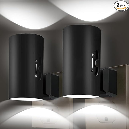 Night Lights Plug into Wall, LED Plug in Night Light with Light Sensor, 0-100LM Adjustable Brightness Wall Light, 5000K Daylight White, 2Pcs Dimmable Automatic Night Light for Hallway Bedroom Stairway
