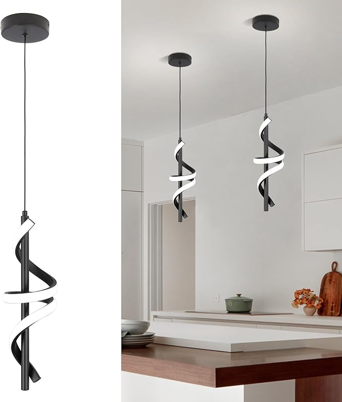 Spiral Led Pendant Light Fixtures, 5500K Cold White Modern Led Pendant Light Kitchen Island, Adjustable Height Kitchen Island Lights Fixtures for Dining Room Kitchen Bedroom Sink