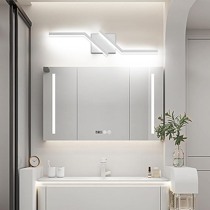 ZUZITO 24 inch Nickel Vanity Lights for Bathroom Vanity Light Modern Dimmable Bathroom LED Light Fixtures Over Mirror 6000K Cool White