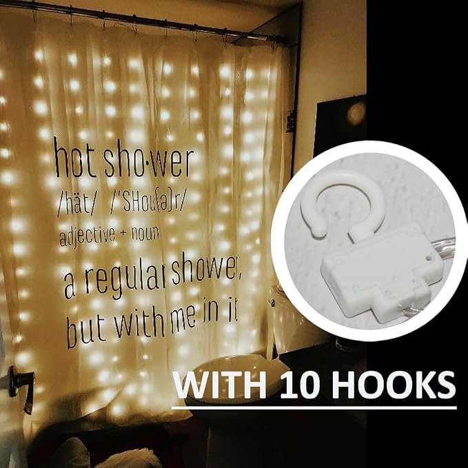 Solhice Curtain Shower Light, 72 x 72 Inches Battery Operated Waterproof Curtains Fairy Lights with 10 Hooks for Inside Shower, 180 LEDs Lighting Indoor Outdoor Decor (NO Curtain)
