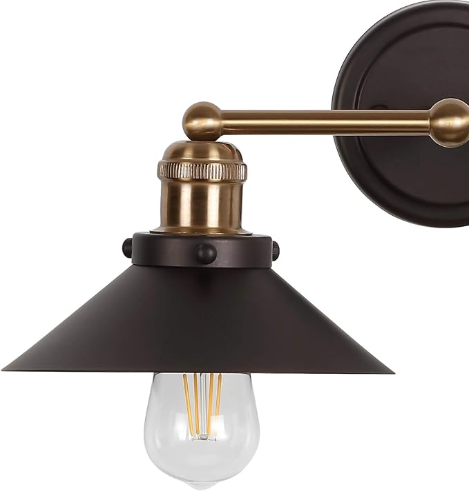 JONATHAN Y 26.5" Oil Rubbed Bronze/Brass Gold 3-Light Industrial Farmhouse Metal Vanity Light Wall Sconce, Metal Shade for Bathroom Mirror, Kitchen, Entryway, LED Bulb Included (JYL7428C)