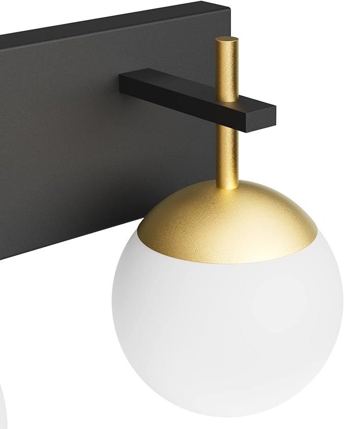 Ralbay Mid Century Modern Vanity Lights - 4-Light Milky Glass Globe Modern Bathroom Vanity Lights Over Mirror, Black/Golden Bathroom Wall Light Fixture