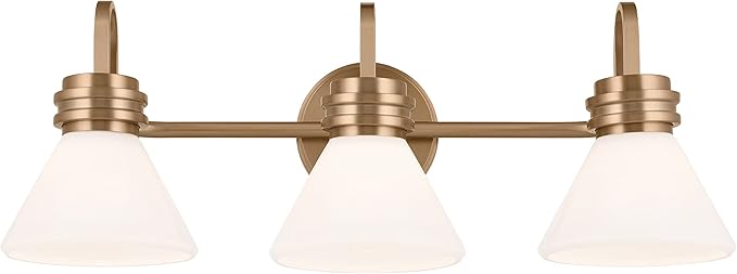 Kichler Farum 26" 3-Light Bathroom Vanity Light Fixture with Opal Glass in Champagne Bronze for Mirror, Modern Wall Mount Over Single or Double Vanity (26" W x 9.5" H), 55155CPZ