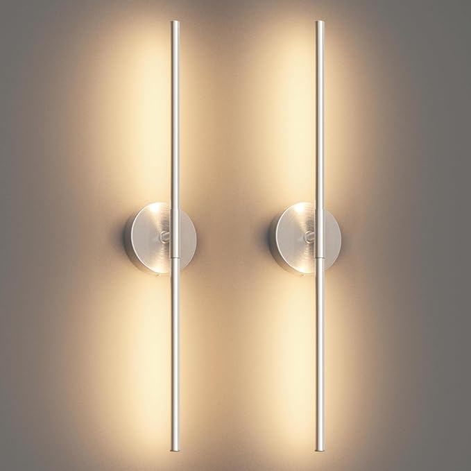 28In Sand Nickel Wall Sconces Set of Two Hardwired 3000K LED Modern Vanity Light 360° Rotatable for Living Room Bedroom Bathroom(2 Pack)